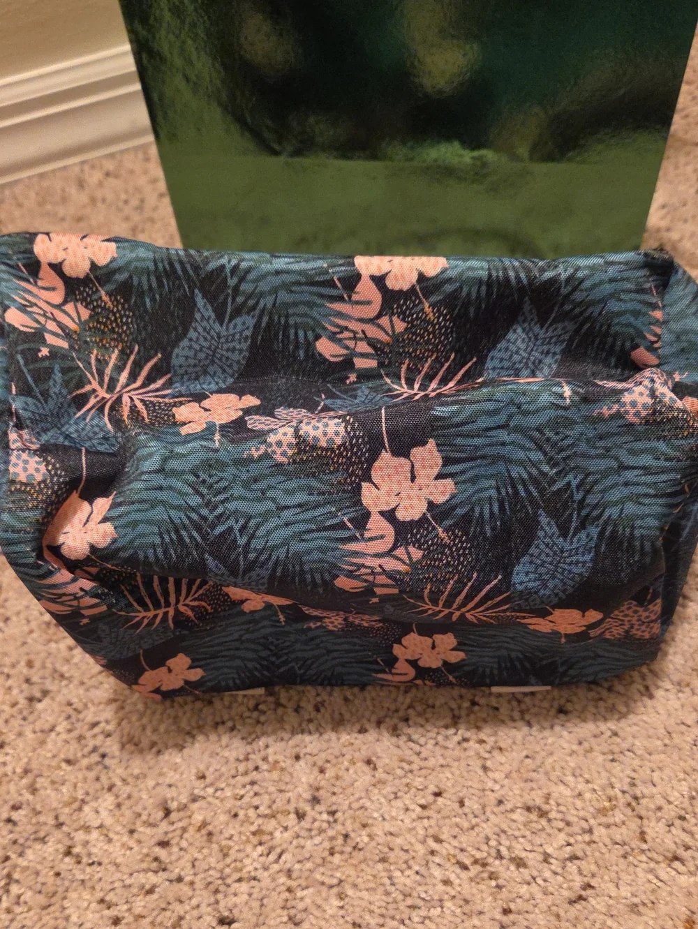 Floral Print Canvas Cosmetic Bag with Pink Handles NWT